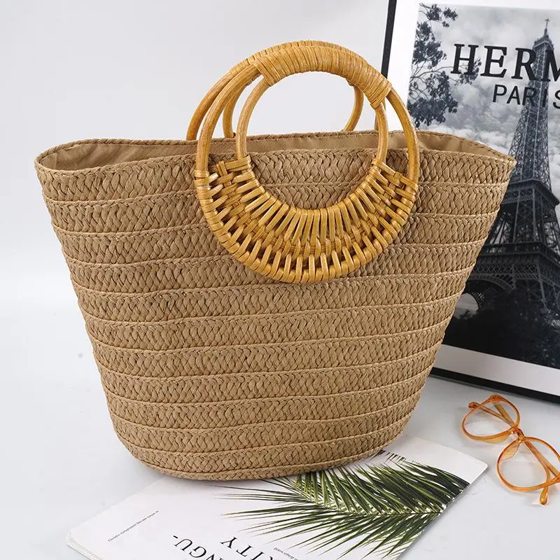 Women's Handmade Woven Straw Bag, Travel & Beach Tote, Woven Handbag, Large-Capacity Tote, Clutch, Woven Hobo Bag