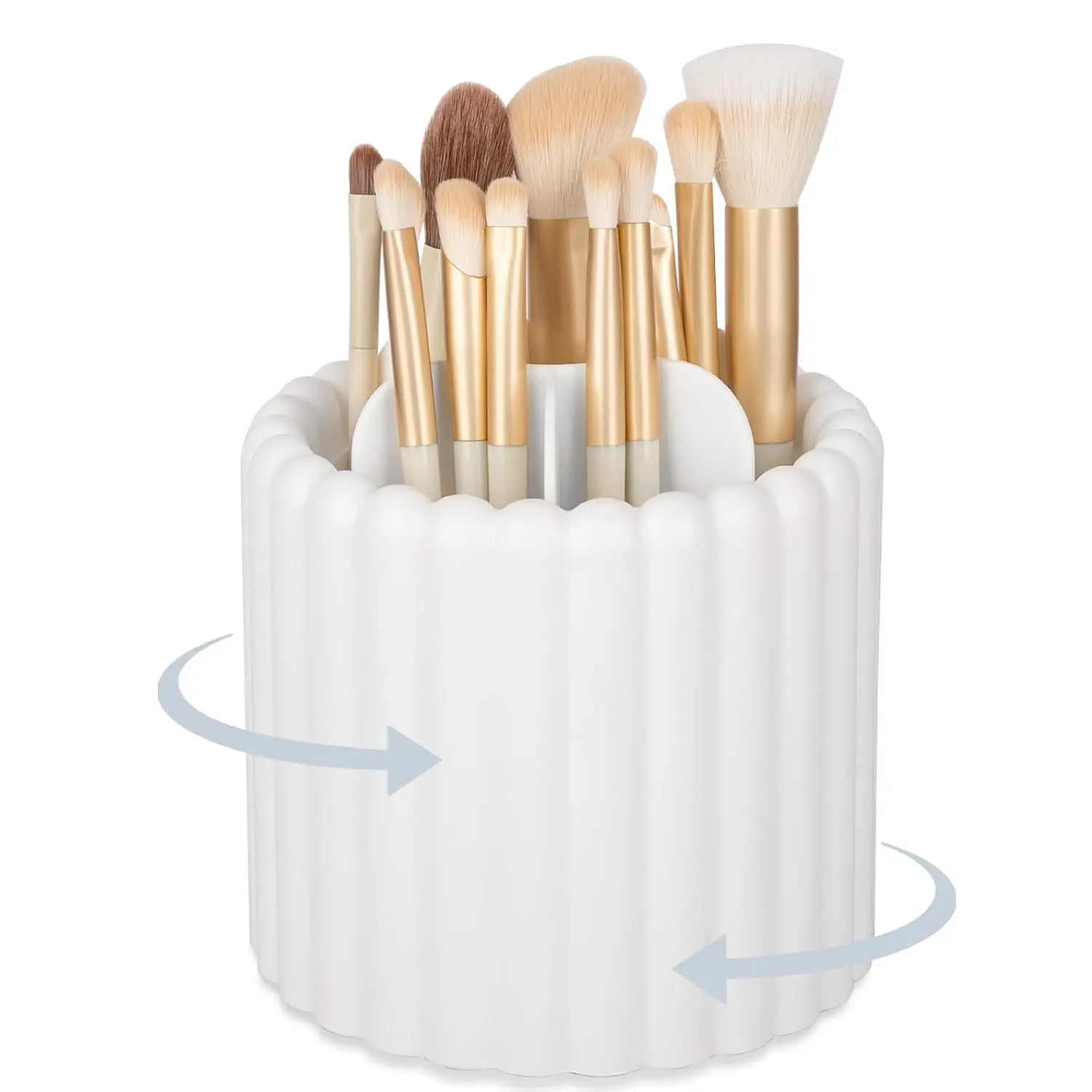 360 Rotating Makeup Brush Holder 7 Slots Make Up Brush Organizer Removable Spinning  Brushes Storage Pen Holder for , Dresser, Desk, White