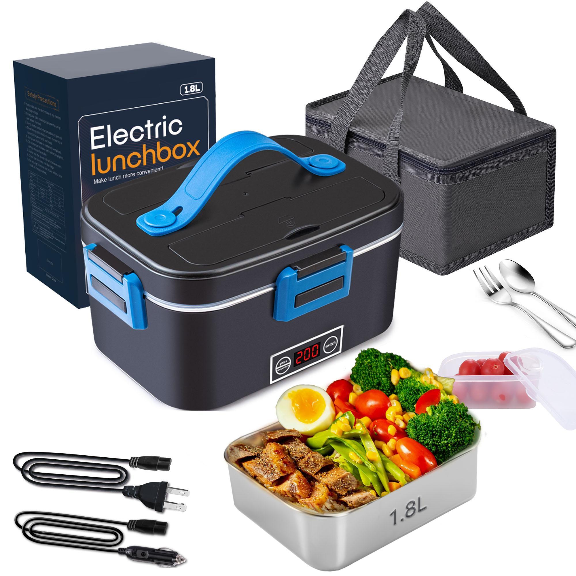 Nifogo Electric Lunch Box for Adults 80W Food Warmer Lunch Box 1.5&1.8L Stainless Steel Container&Bag Tableware 12V/24V/110V for Car/Truck/Work