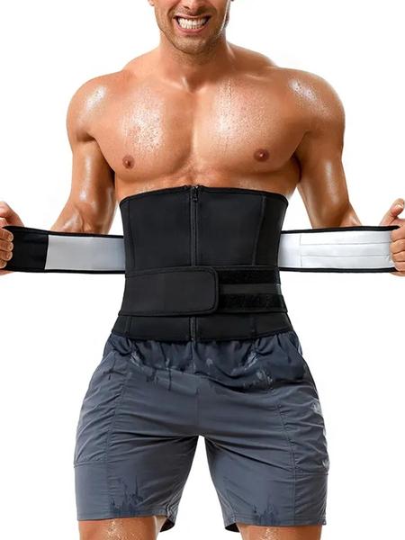 Men's Adjustable Dual-Layer Compression Waist Belt, Sauna Waist Wrap, Zipper Bodysuit Shaper, Summer Wearable Fitness Accessory, Sporty, Waist Training Belt