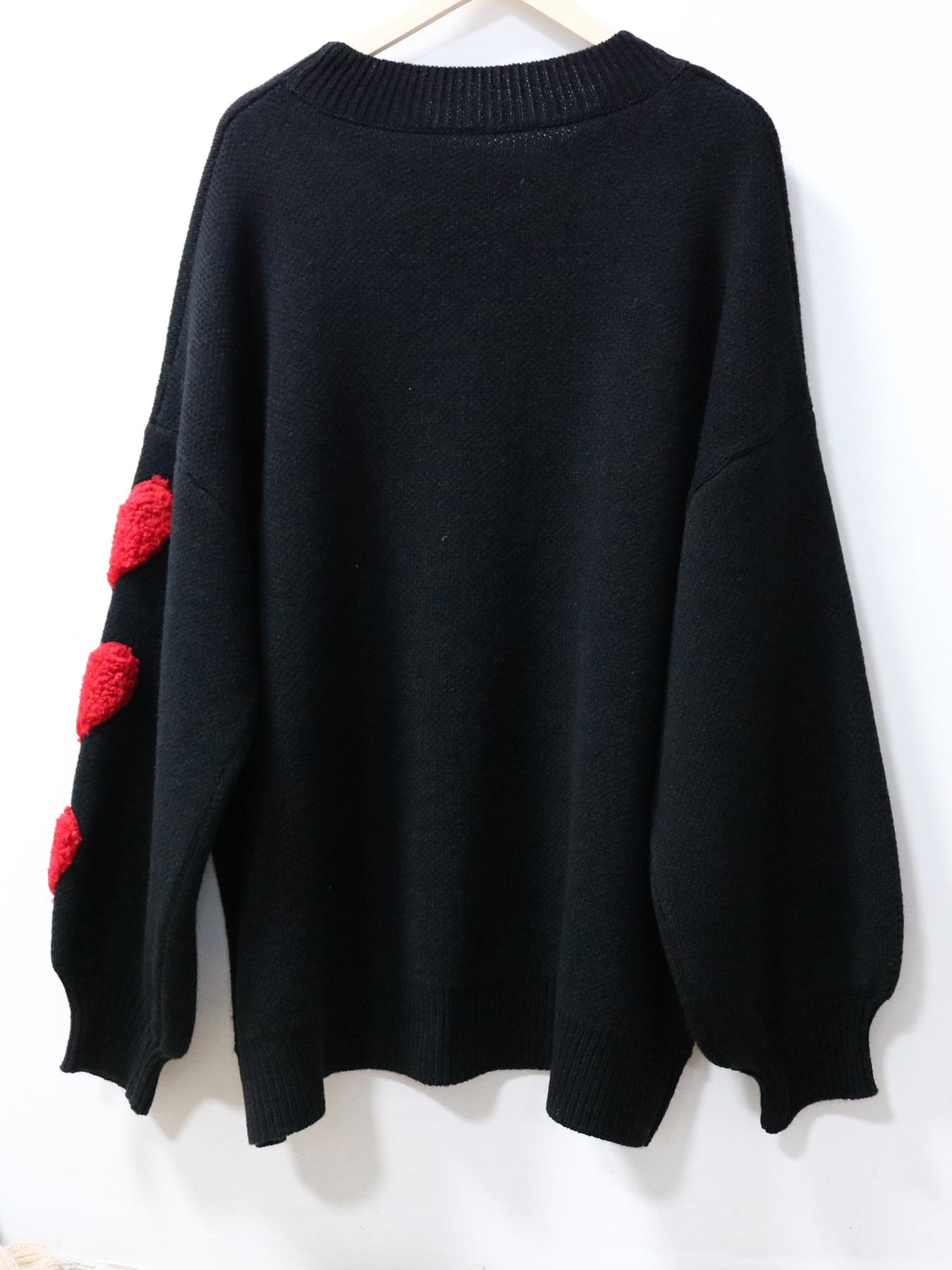 【Plus Size】 Colorblock Heart Pattern Crew Neck Sweater, Casual Long Sleeve Pullover Jumper for Daily Outdoor Wear, Women Plus Clothing for Fall & Winter