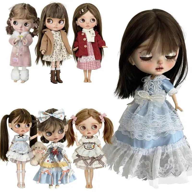 2026 new Cute Girl Sweet Dress For Blythe Doll Outfit Clothing Blue Princess Lace Dress Flower Coat Set Clothes BJD Doll 6/1 OB24 OB22
