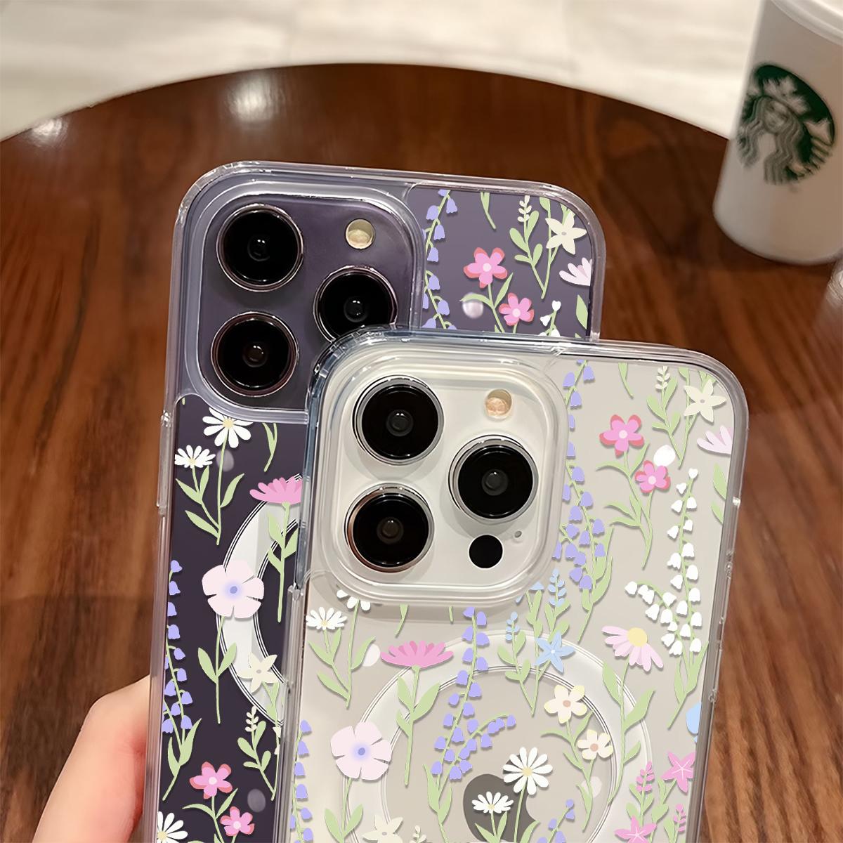 Wild Floral Pattern Magnetic Clear Compatible with MagSafe Shockproof Protective Phone Case Cover for iPhone X 11 12 13 14 15 16 17 Pro Max Plus Air 17e