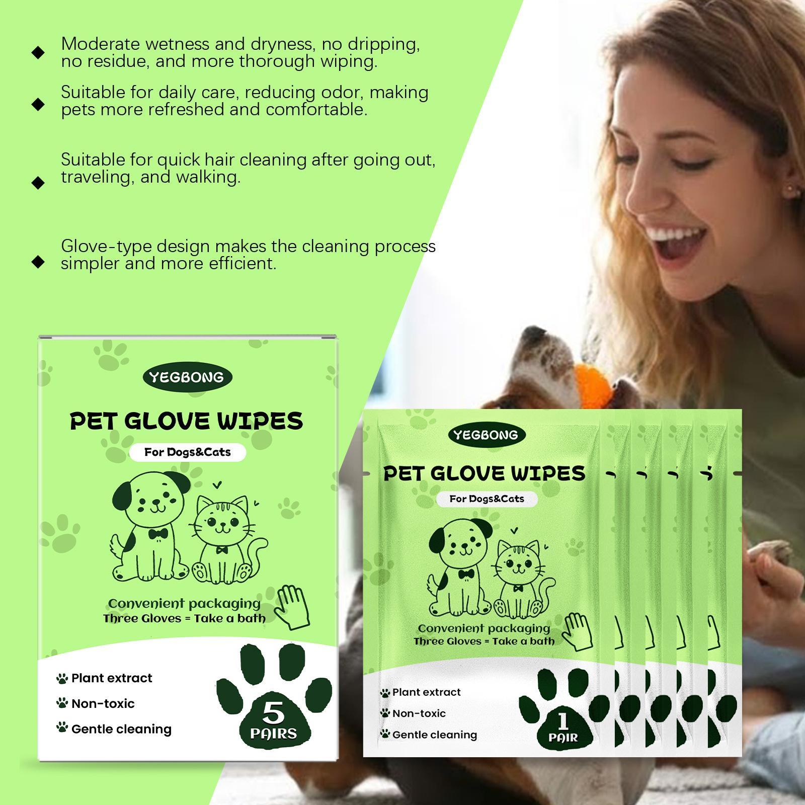 Pet Cleaning Gloves, 5 Pairs Pet Cleaning Wipes, Pet Grooming Wipes, Dog & Cat Grooming Supplies, Dog & Cat Accessories