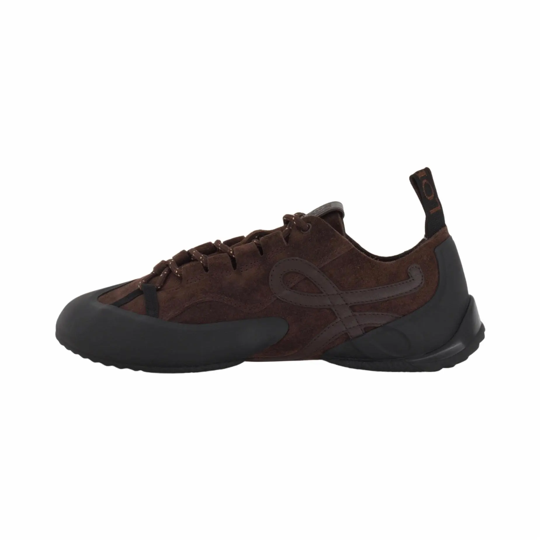 Loewe Grip Suede Low-Top Casual Shoes for Women – Round Toe, Lace-Up, 0.5 cm Sole, Dark Brown Verifiable, with credentials and supporting global authentication