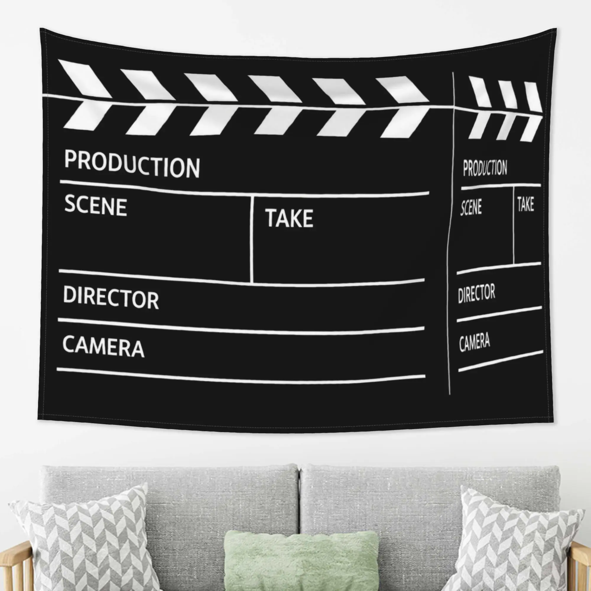 Movie Clapperboard Wall Tapestry Film Director Slate Theme Wall Hanging Decor for Home Theater Bedroom Cinema Studio Background Black and White Artistic Backdrop,Hippie,UV