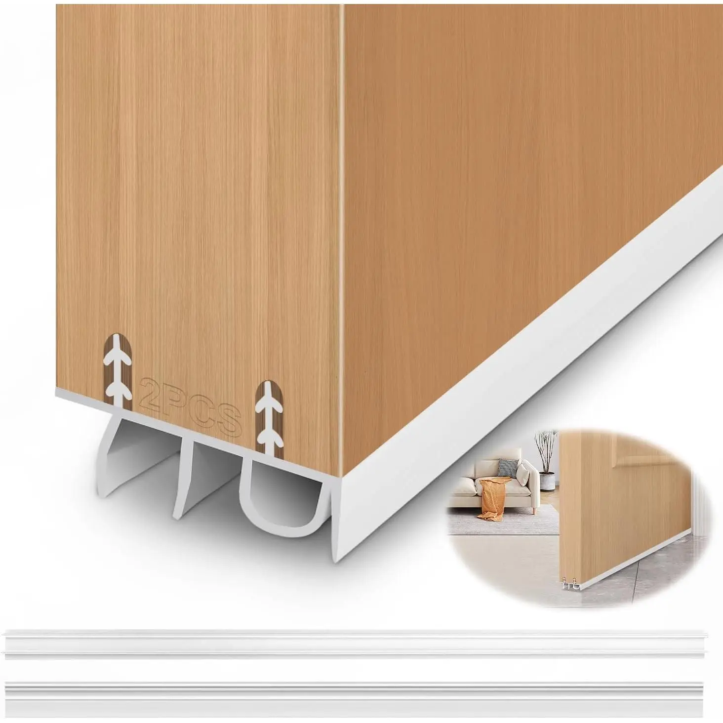 Door Draft Stopper, Cuttable Concealed Kerf/ Fit Under Door Seal, Draft Stopper Threshold Seal Bottom of Door Weatherstrip Kerf Weather Stripping Doors 39” Length (White, 39 inch)