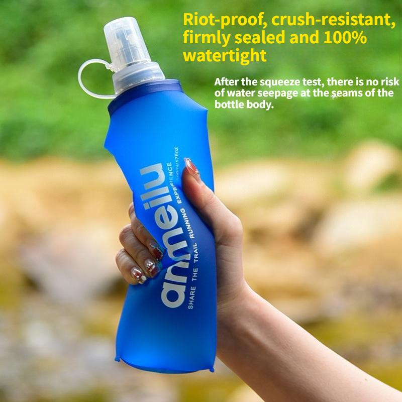 500ML Soft Foldable Water Bottle, Portable Collapsible Flask for Running Marathon Hiking Cycling, BPA-Free Leak-Proof Sports Hydration Bottle