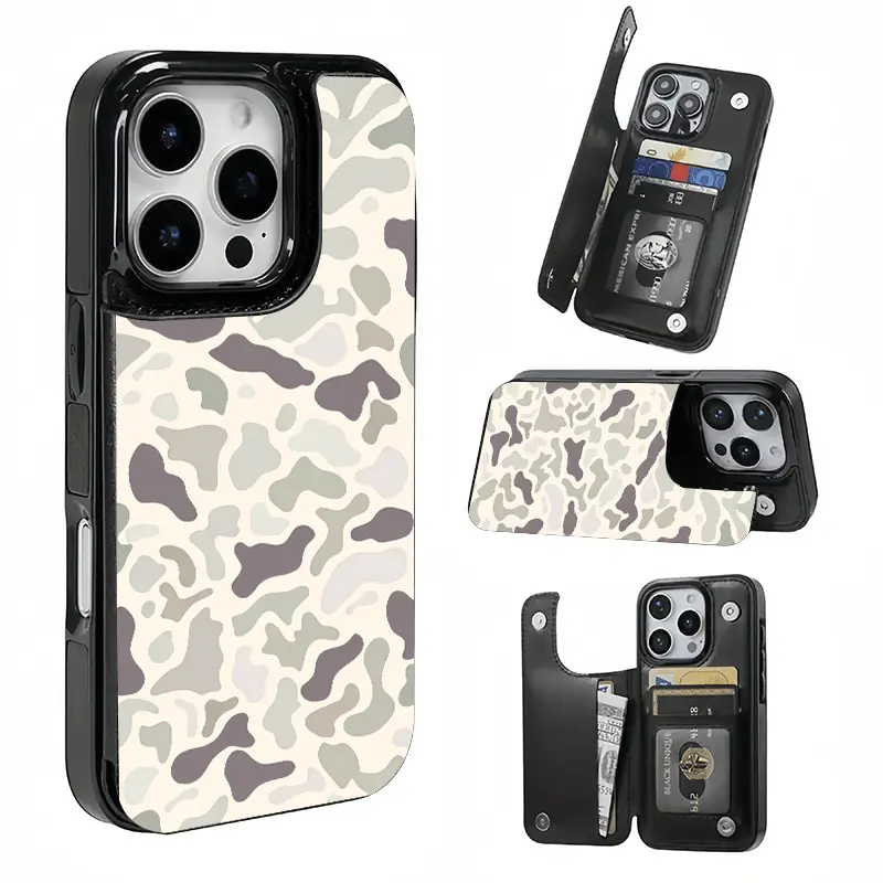 New camo card holder phone case.This practical TPU phone case features a patterned design and includes a card slot function,capable of holding bank cards, bus cards,and various other cards.Suitable for iPhone 17/16/15/14/13/12 Pro ProMax Plus  Air series.