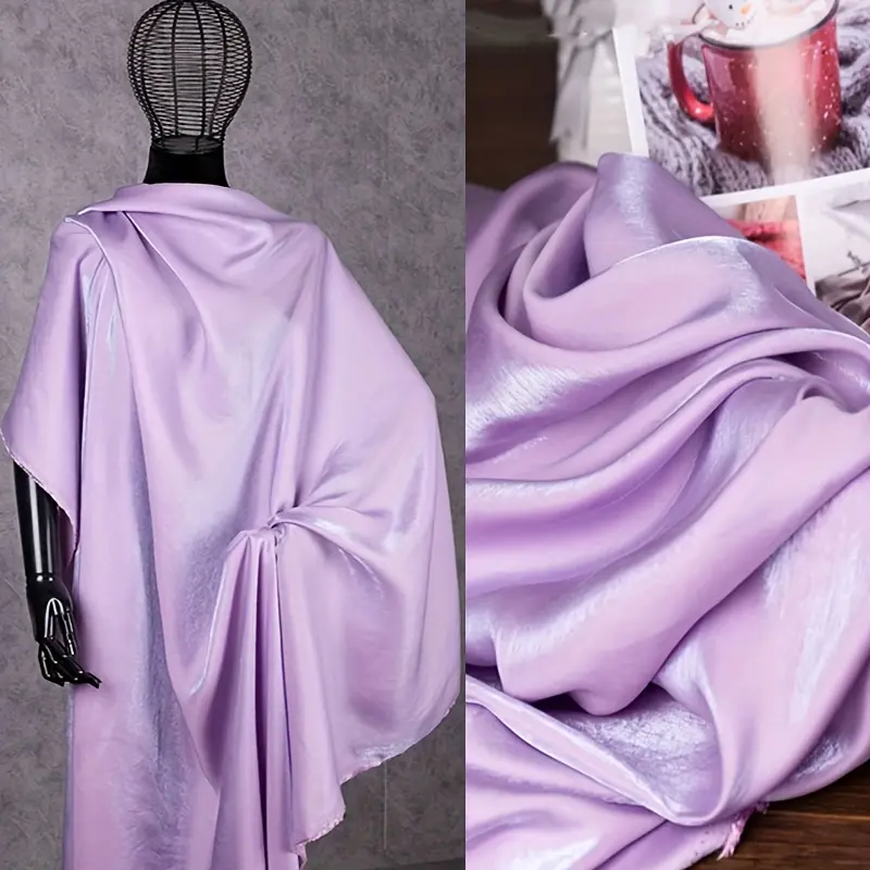 Purple shiny satin fabric, metallic luster silky smooth cloth for evening gowns, wedding dresses, DIY sewing, party decor