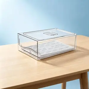 Transparent Rectangular Plastic Storage Box, Stackable Drainage Food Container, Kitchen Refrigerator Organizer, 1pc Drawer Style, Stackable Fridge Organizer