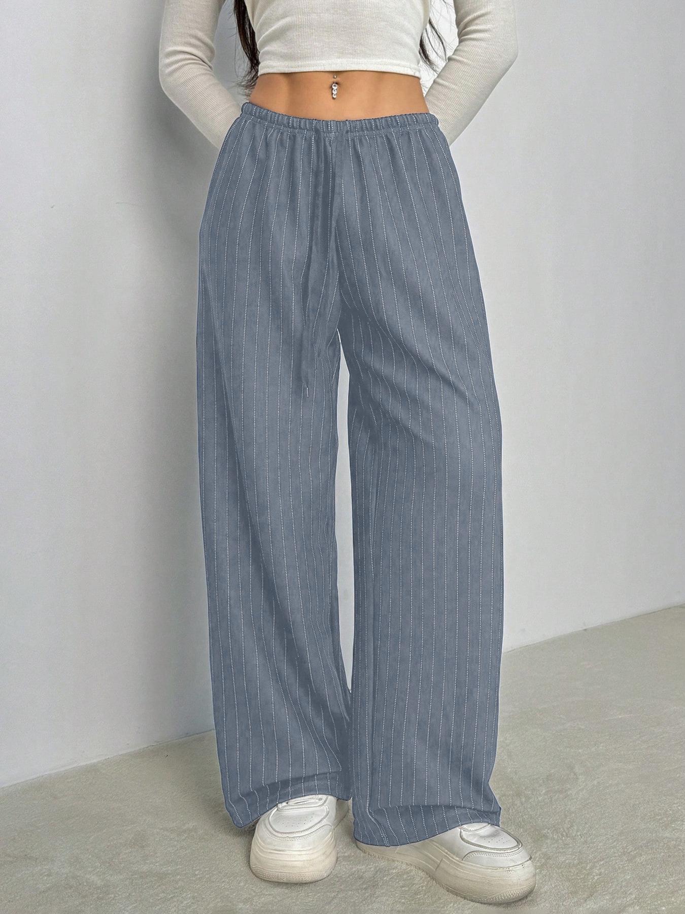 Women's Stripe Print Woven Wide Leg Pants, Casual Comfy Trousers for Daily Wear, Ladies Bottoms for All Seasons