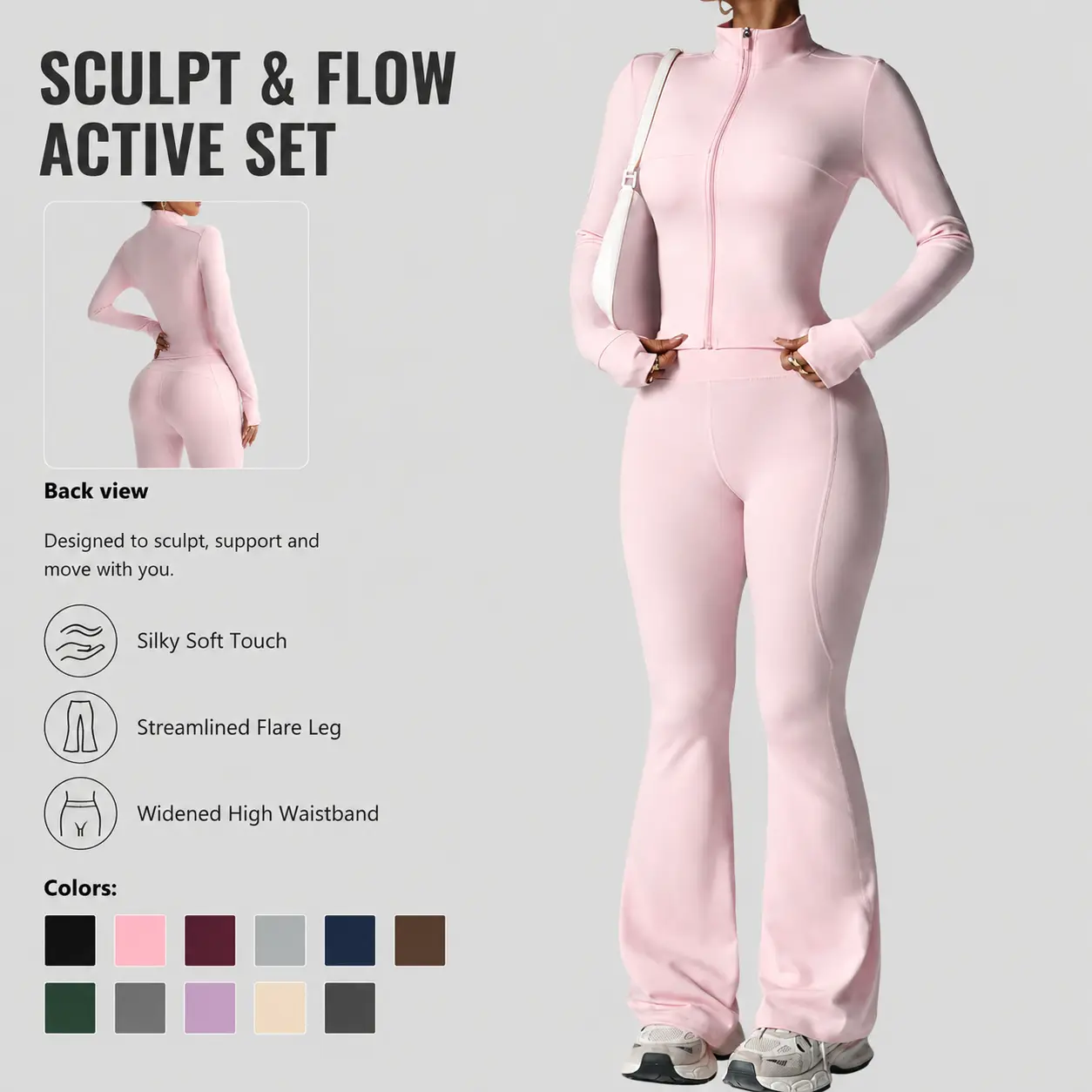 Women's 2-Piece Naked-Feel Yoga Set - Zippered Long-Sleeve Jacket, High-Waisted Flared Pants, Soft-Touch Performance Activewear for Fitness