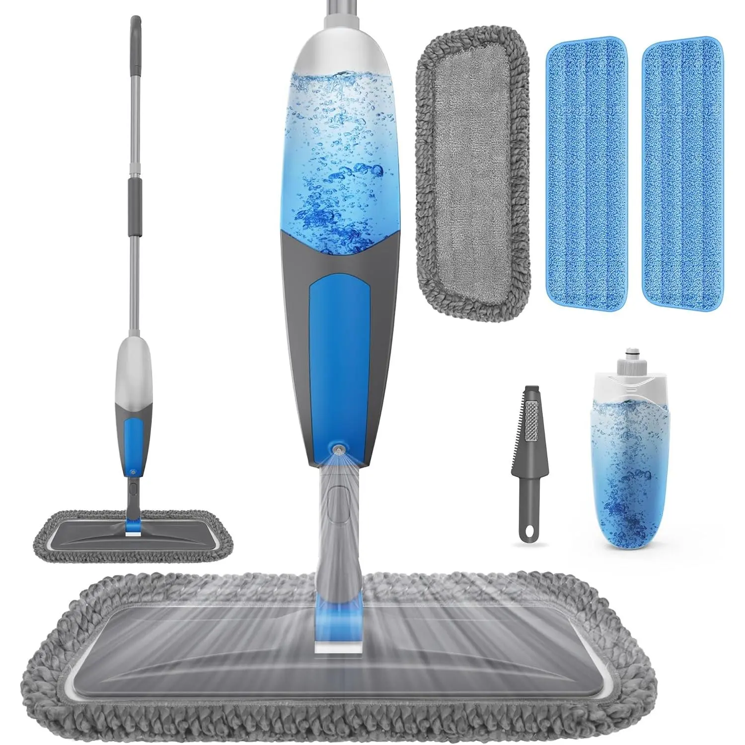 Spray mop for floor cleaning - Microfiber wet and dry dust mop suitable for hardwood, laminate, tile, and vinyl floors, comes with 3 washable mop pads, compatible with Swiffer PowerMop