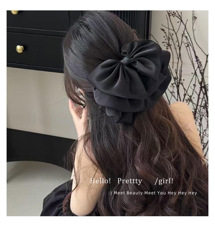 French Style Satin Bow Hair Claw Clips for Women, Elegant Large Hair Claws for Bun & Updo Hairstyles, Luxury Textured Hair Accessories for Back of Head, New Trendy Fashion Headwear for Spring Summer Daily & Party easter bunny ears