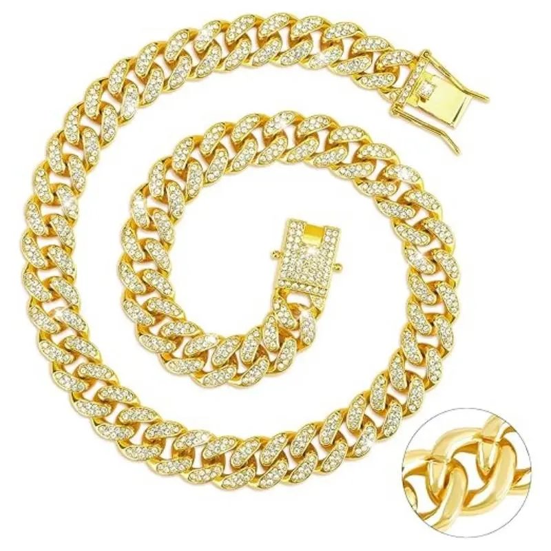 Cuban Link Chain for Men Women,Cuban Necklace,Cuban Bracelet,Diamond Necklaces, Hip Hop Thick Chain,Diamond Bracelet