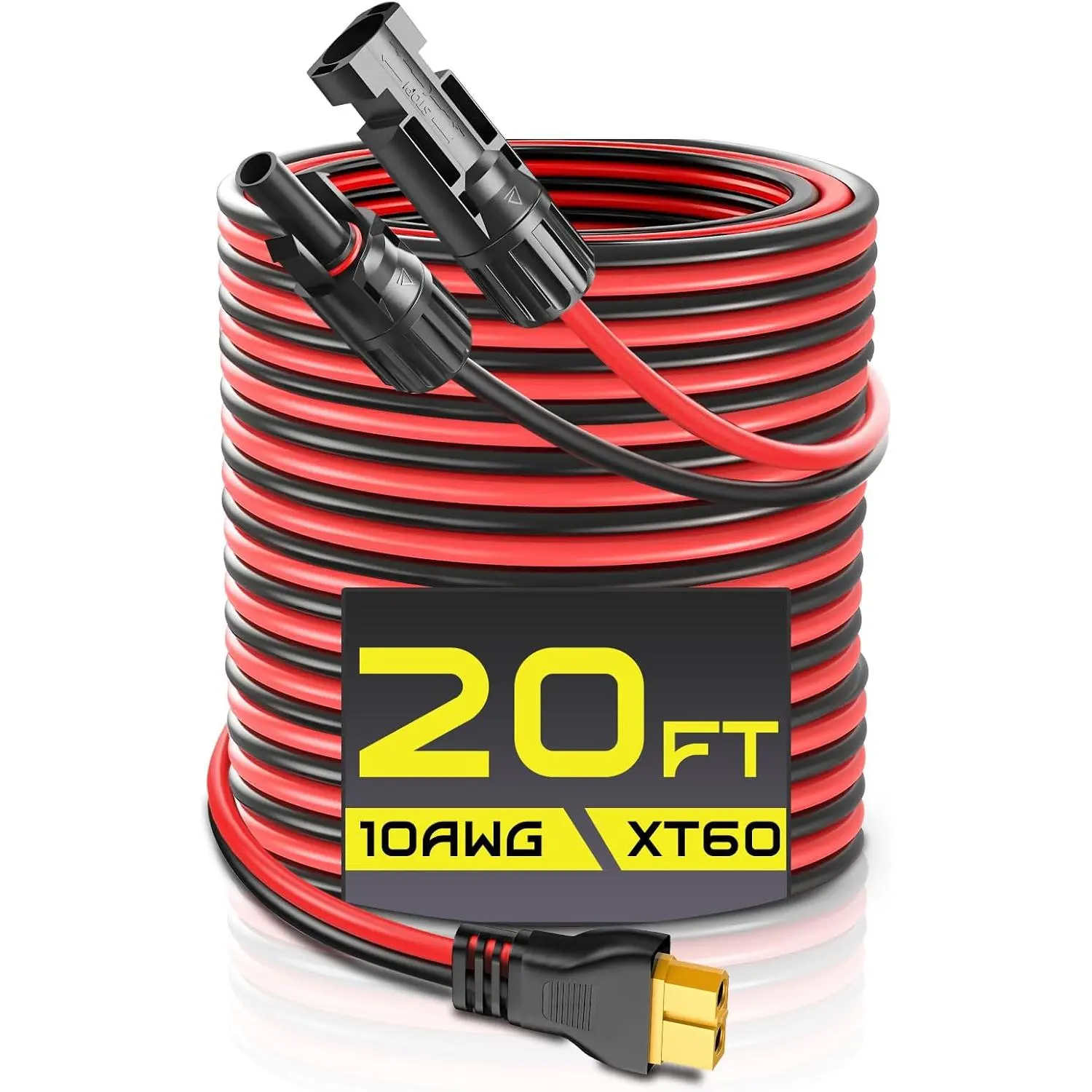 20FT 10AWG XT60 Charging Cable, Panel Connector to XT60 Extension Charge Adapter Cable with Caps & Wire Ties for LiFePO4 Battery RV Station Generator