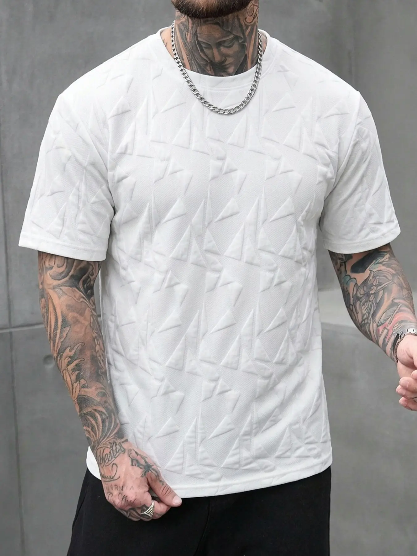 Men's Manfinity Homme Textured Solid Color Round Neck Short Sleeve T-Shirt, Stylish Casual Wear, Comfortable Daily Apparel