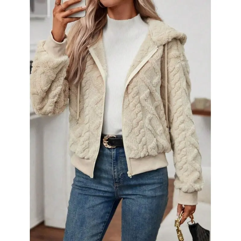Zip Up Drop Shoulder Hooded Teddy Jacket