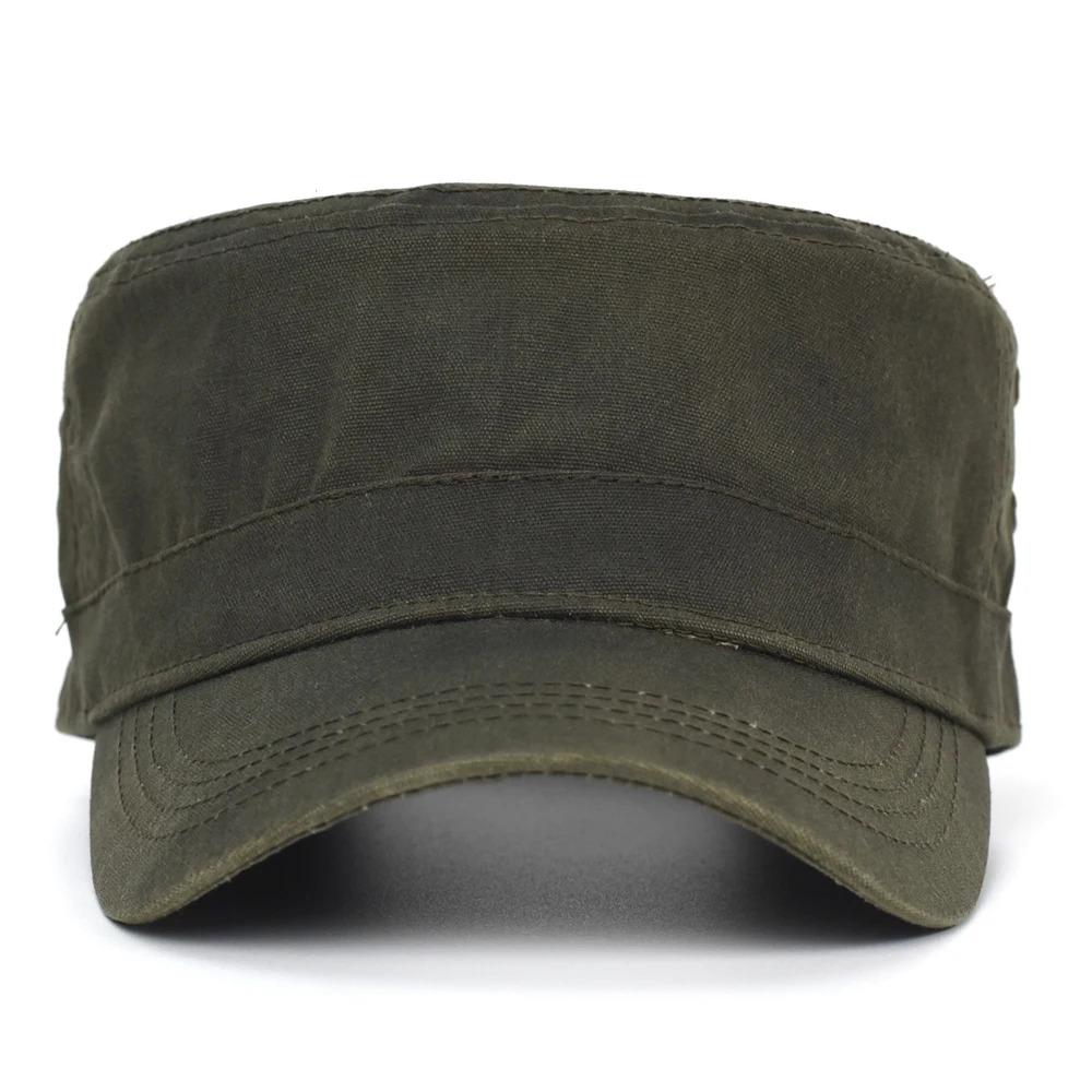 Waxed Canvas Cotton Military Caps Men Waterproof Cadet Army Cap Unique Design Vintage Flat Top Hat