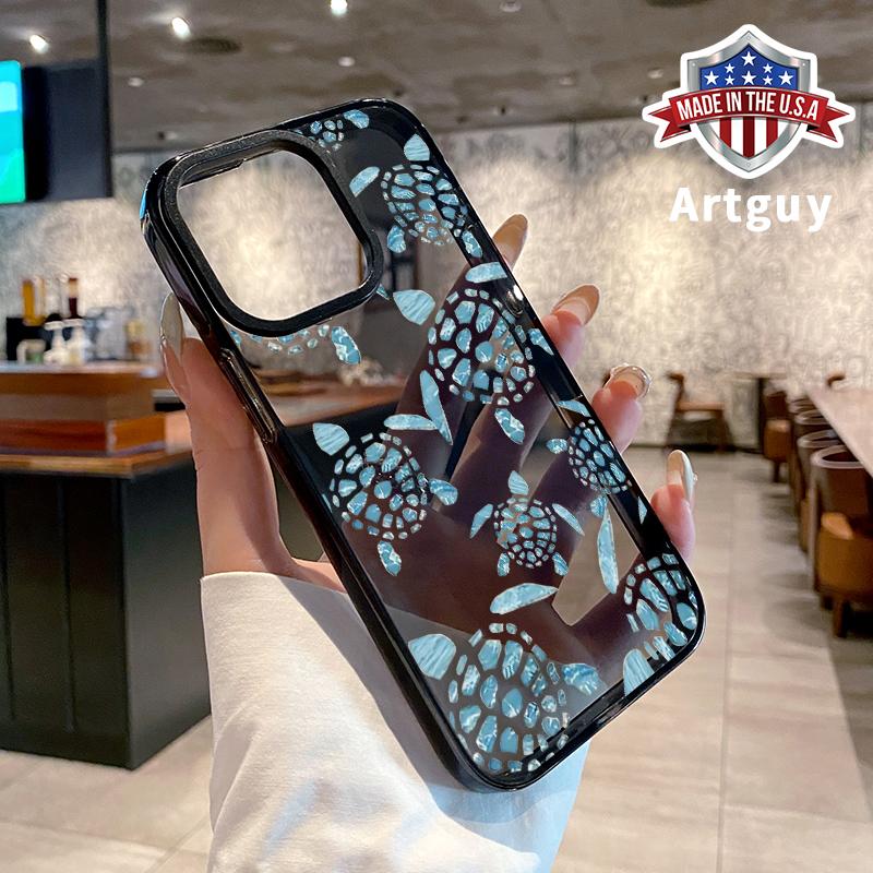 Phone Case for iPhone 16 Plus 15 Pro Max 14 13 12 11 Light Blue Turtle Pattern Non-Yellowing Shockproof Soft Silicone Transparent Cover