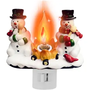 Christmas Decorations,Snowman Campfire Night Light,4 Inch  Rotating Plug Christmas Night Light with Flame Flicker Effect, Suitable for 's Room, Hallway, Living Room, Staircase Decoration