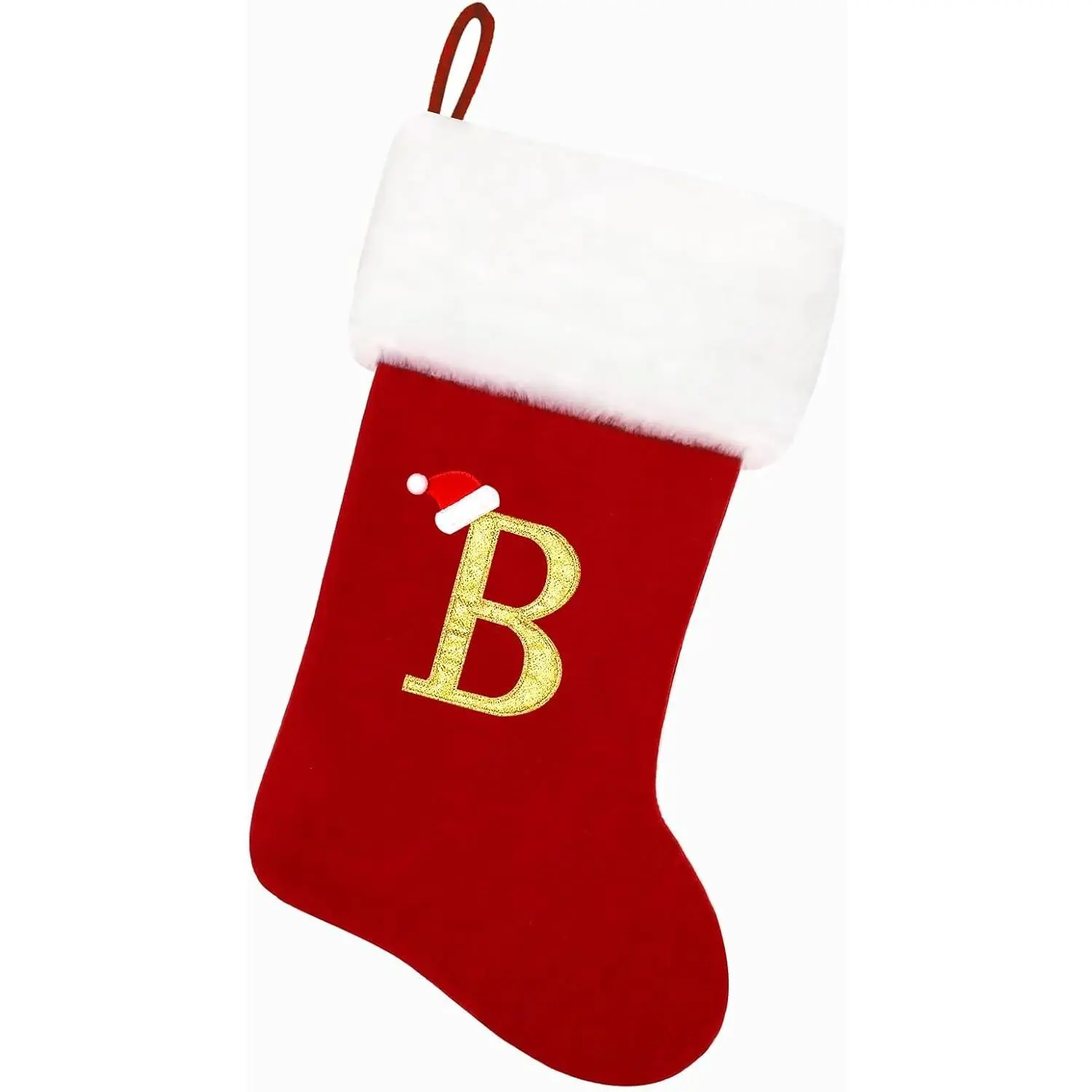 20 Inches Red Velvet with White Super Soft Plush Cuff Monogram Christmas Stockings, Xmas Personalized Embroidered Letter Stockings for Family Holiday Decorations and Xmas Tree Fireplace