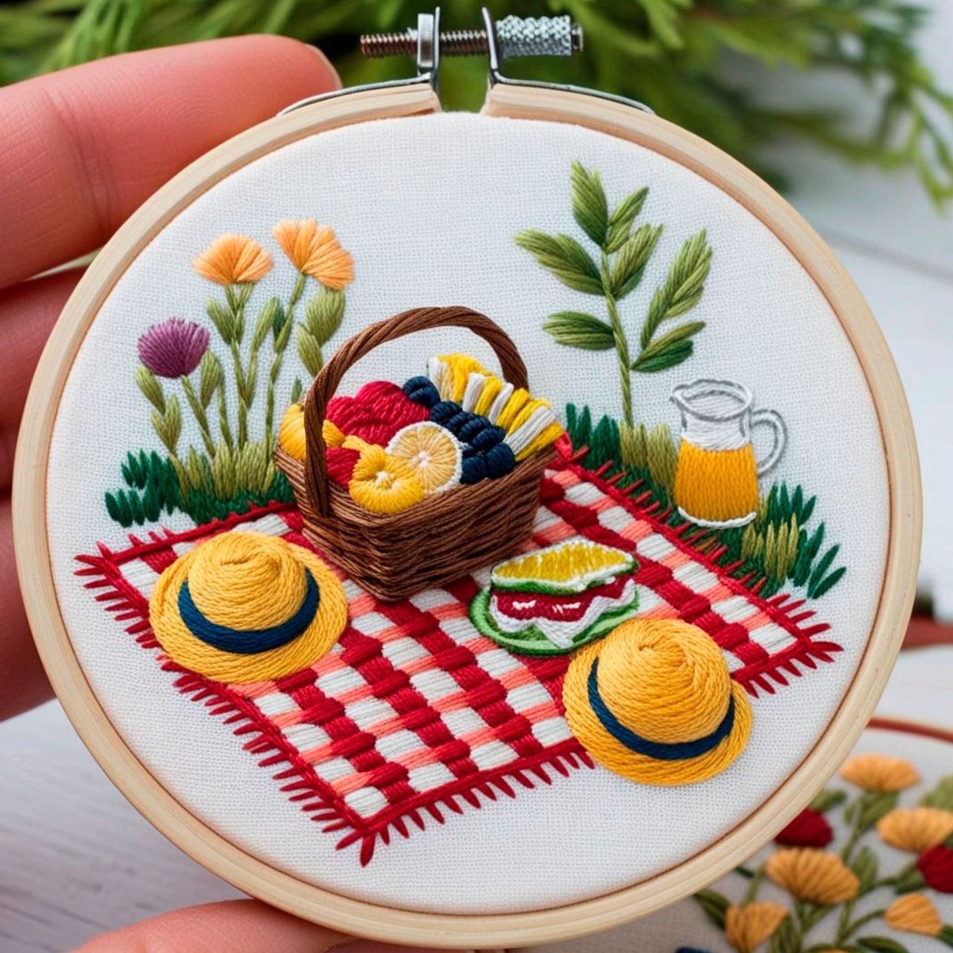 Christmas Flower Picnic Embroidery Kit – DIY Holiday Stitching with English Guide for Beginners