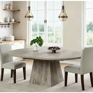 47"-63" Extendable Round Dining Table for 4-6, Circle Kitchen Table with Thickened Tabletop, Modern Dining Room Tables with Square Pedestal Base,Space Saving Modern Design with Sturdy Metal Legs for Kitchen, Dining Room (Table Only)