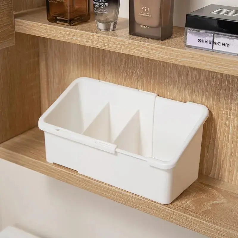 📦 Adjustable Mirror Cabinet Cosmetic Tray ｜ White Expandable Plastic Vanity Storage Bin for Makeup
