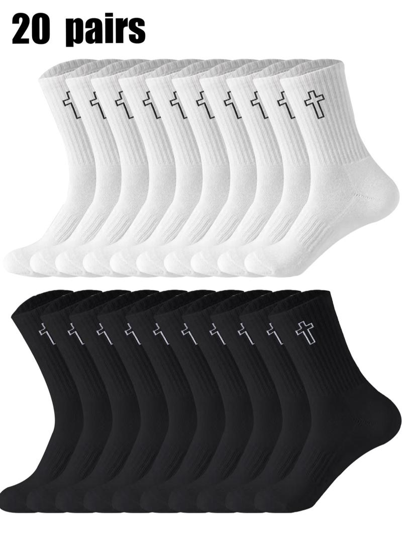 Men's Cross Print Crew Socks, Casual Comfy Breathable Mid-calf Socks for Daily Wear, Men's Socks for All Seasons, Breathable Socks, Sports Athletic Socks