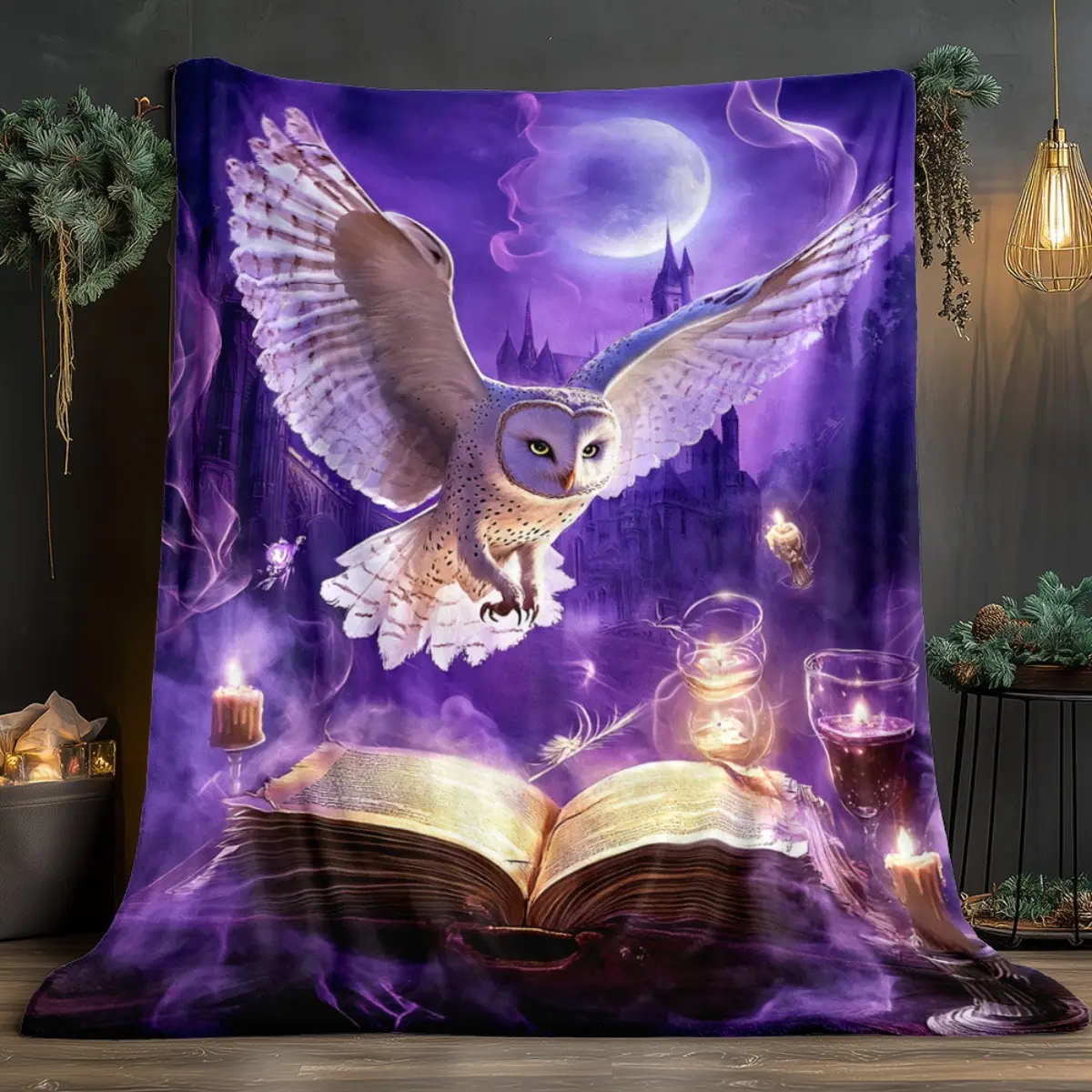 Owl on Book HD Printed Blanket. Soft and Warm Flannel Blanket for Travel, Camping, Sofa, Livingroom, Couch, Chair, Bed. Gift for Family or Friends 280GSM 3 Sizes Available (30x40in/50x60in/60x80in)