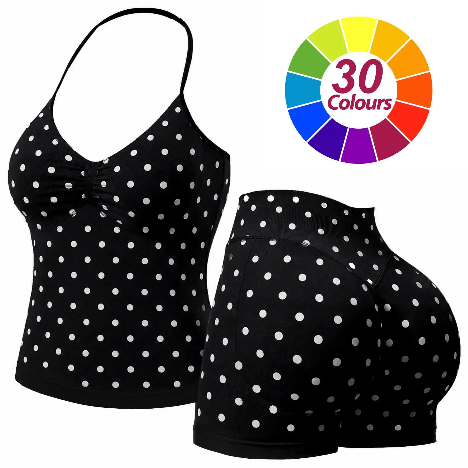 RICH BRIA Womens Gym Sets, Seamless Built-in Bra Halter Tank Top with High Waist Shorts Workout Sets for Yoga Fitness, High Stretchy Breathable & Comfortable Activewear Summer Two-Piece