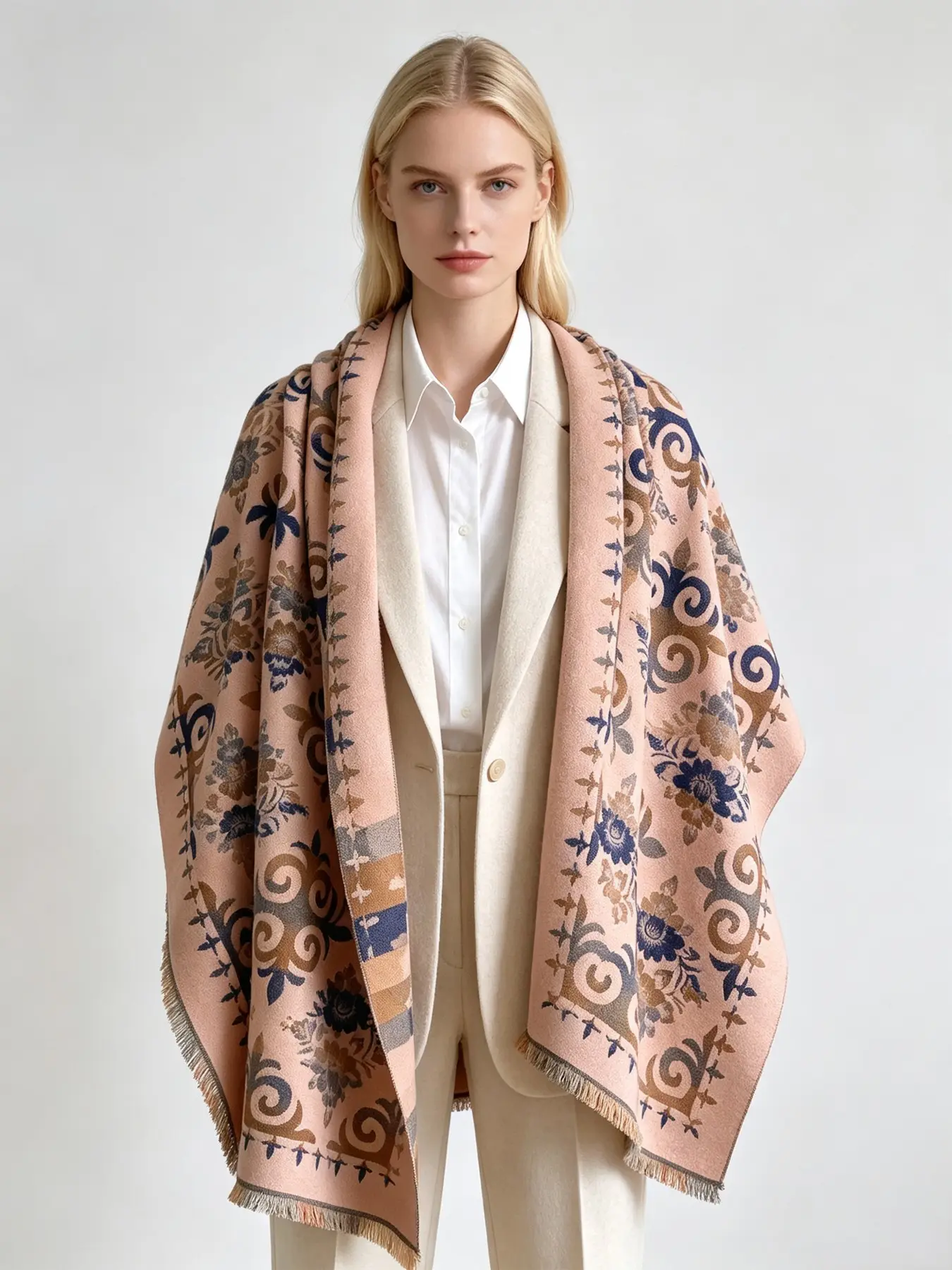 Vintage Floral Blanket Scarf for Women, Double Sided Cashmere Feel Wrap Shawl, Warm Large Scarves, Perfect Gift for Holidays