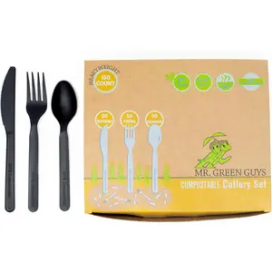 Heavyweight Compostable Disposable Forks Knives & Spoons Set 50ct Each, Eco Friendly Compostable Cutlery Made From Cornstarch