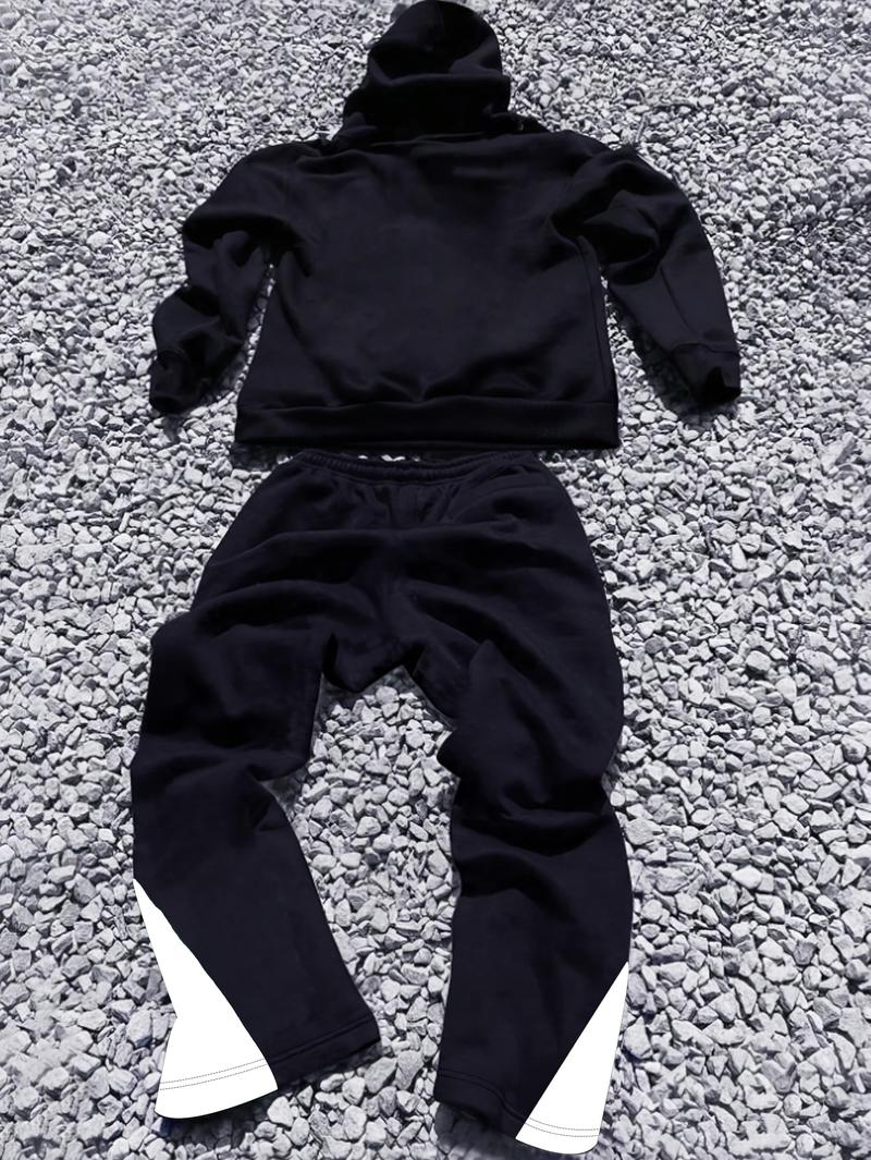 Men's casual fashion "Youngsters OF GOD" printed hoodie and sweatpants set - polyester, machine washable, black with white cross design, ideal for fall and winter leisure, oversized hoodie