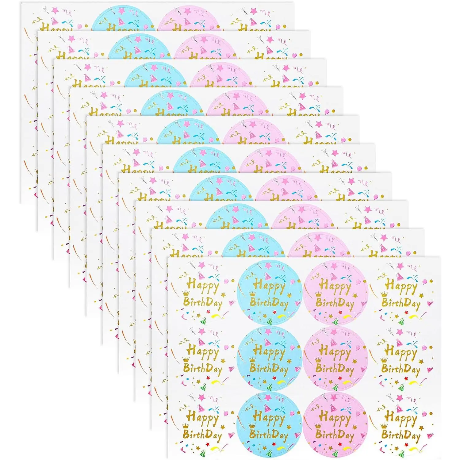 120 count Stickers Happy Birthday, 10 Sheets Happy Birthday Stickers for Cards Gifts, Self-Adhesive Party Labels for Envelopes Bags