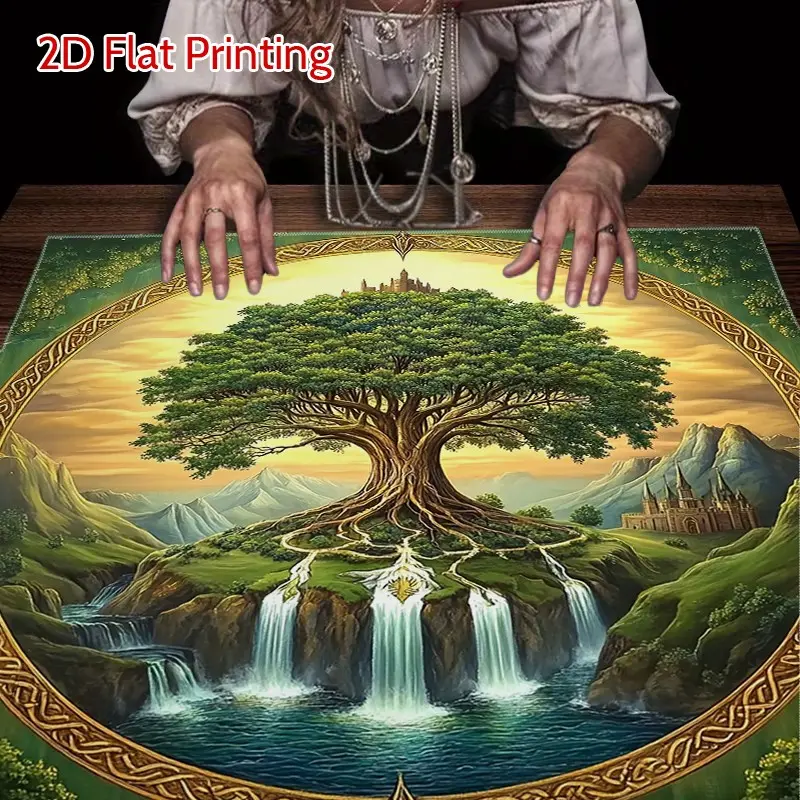 Fantasy Castle Waterfall Tree Print Party Tablecloth, Card Mat, Furniture Protector, Coffee Table Cover, Home Decor, Valentine's Day