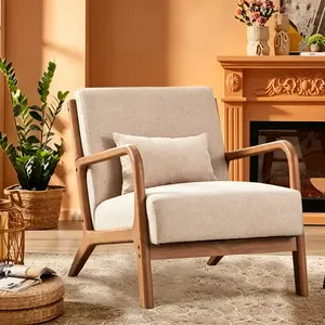 Modern Accent Chair, Comfy Fabric Living Room Chairs with Solid Wood Frame, Lounge Reading Armchair, Easy Assembly