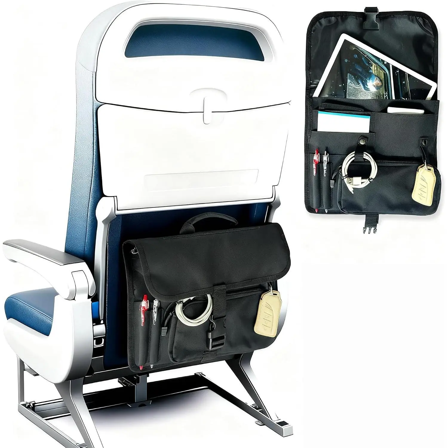 Airplane Seat Storage Pocket, International Travel Essentials,Airplane Pocket Organizer, Airplane Travel Accessories,Removable Toiletry Bag Designed