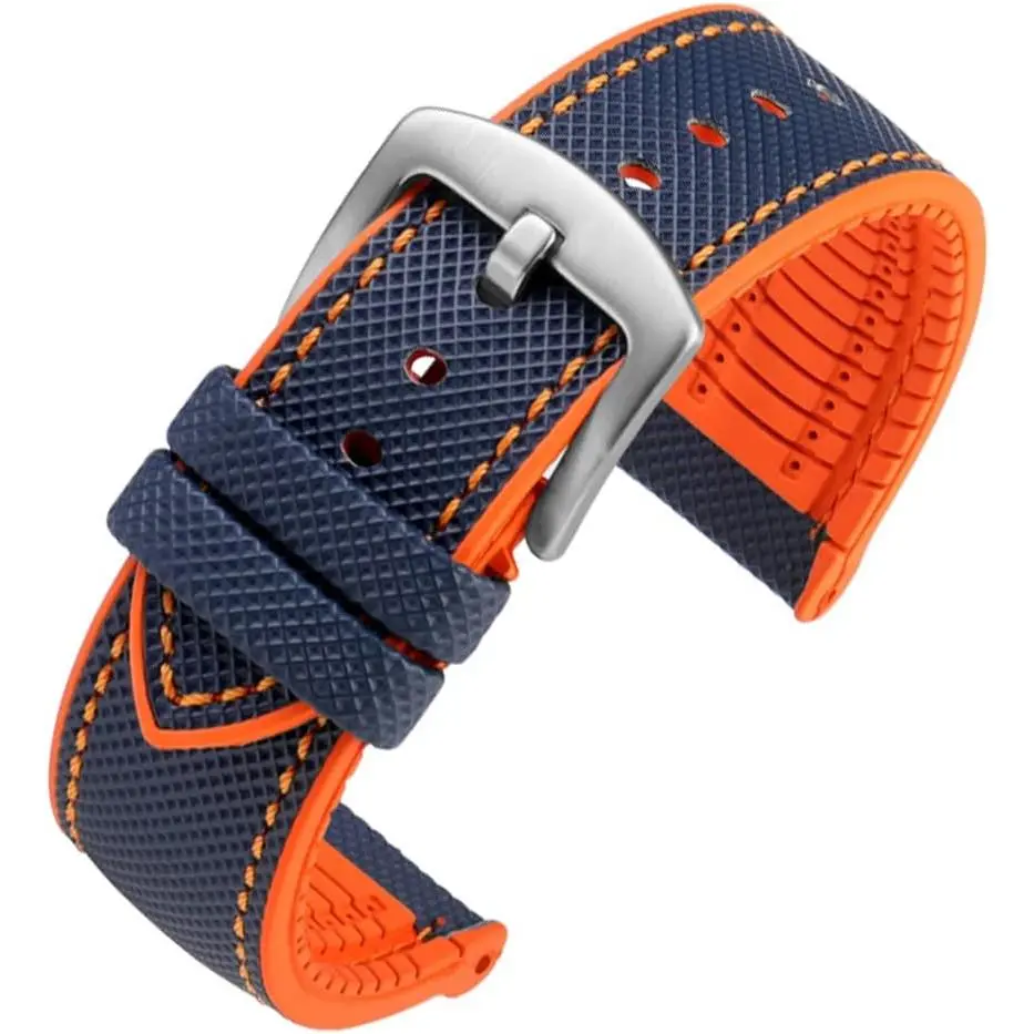 watchdives Nylon Rubber Bottom Watch Straps Canvas Men Watch Band Breathable Waterproof Replacement Bands 20mm 22mm (20mm, Blue Orange)