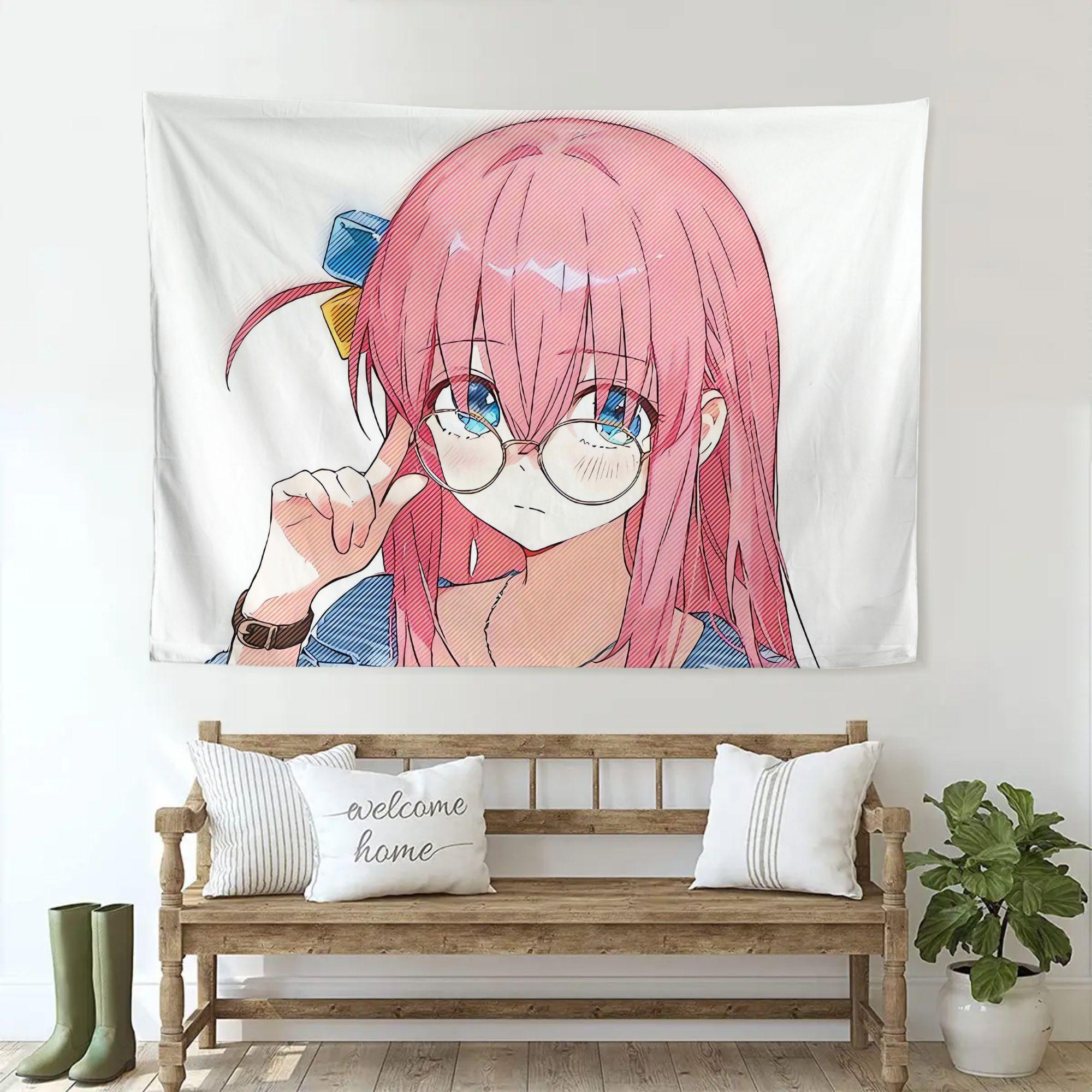 "Lonely Rock Girl" anime-themed tapestry - horizontal anime wall decoration, suitable for balconies, sun rooms, beds and sofas - soft indoor and outdoor decoration, including Lonely Rock Girl pattern