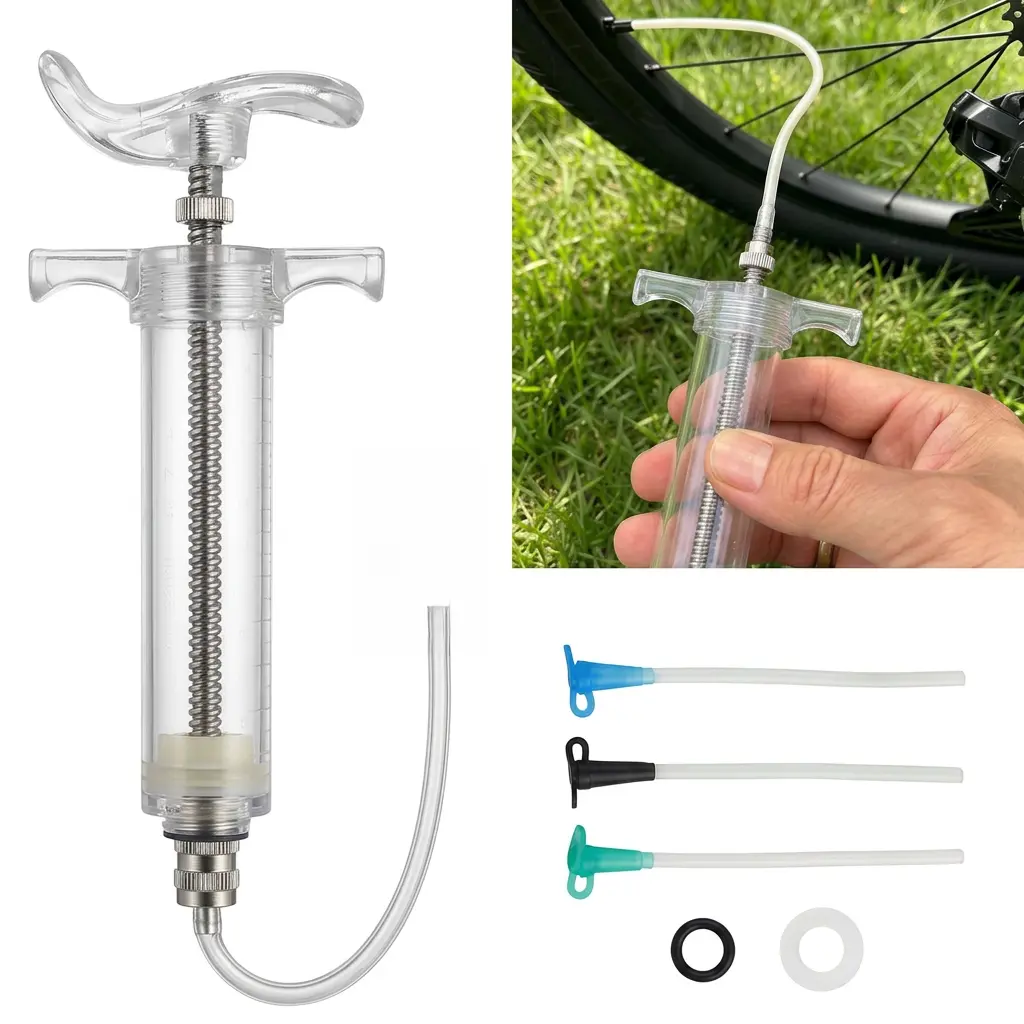 Fluid Injector Syringe Pump Kit with 3 Flexible Hoses – Tubeless Tire Sealant Injector for Bicycle Tires – Precision Liquid Injector for Mountain Bike Tire Maintenance & Valve Core Service – Professional Bike Repair Tool