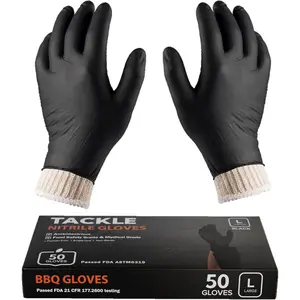 BBQ Gloves 2 Cotton Glove Liners and 50 Disposable Nitrile for Cooking Baking Grilling Washable Cotton Liners Powder Latex Free Nitrile Gloves