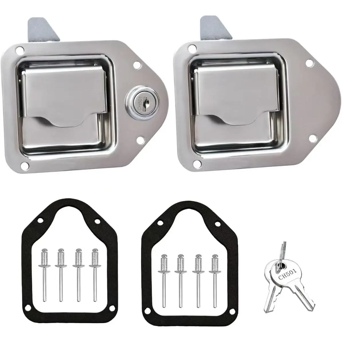 Truck Tool Box Latch Replacement,304 Stainless Steel Paddle Handle Lock Kit with Keys Accessories for Truck Bed Toolboxes, Trailer, UTV, Camper(2Pack,1 lock+1 Nonlock)