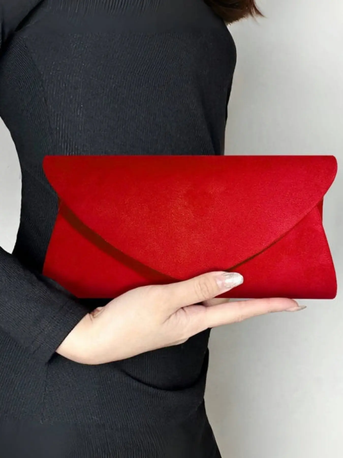 Heart-Shaped Envelope Clutch, Elegant Plain Velvet Texture Handbag, Perfect for Wedding Season, Bridesmaid Dress Bag, Date Night Shopping Bag, Bridal Purse