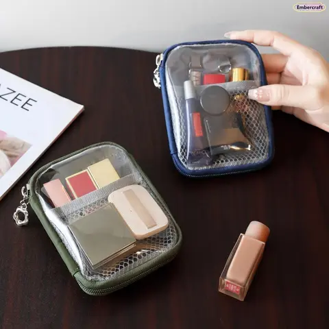 Women's Partitioned Polyester Mini Makeup Bag - Built-in Organizer, Zipper Closure, Portable Toiletry Holder, Ideal for Airplane Travel & Daily Use, Fashion Accessory, Cool Unique Gifts for Women, Accessories for Adult Females