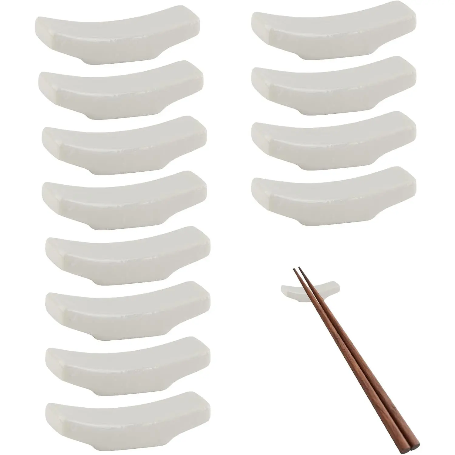 12 Pcs White Porcelain Chopstick Holder Set - Glazed Ceramic Tableware Rests, Keep Utensils Off Table, Anti-Rolling, Easy to Clean, Tabletop Decoration for Dining Nights, Home Use