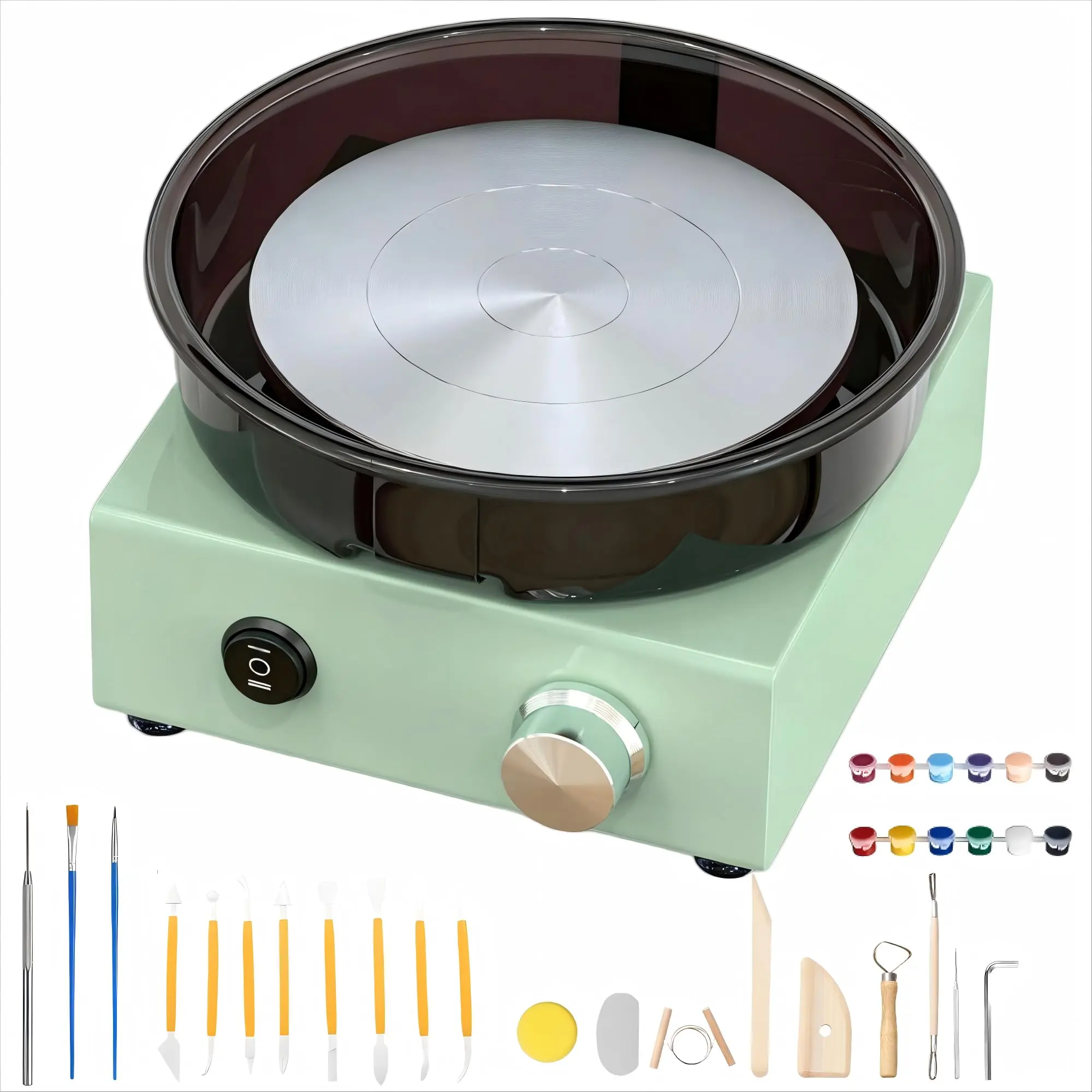 Mini Pottery Wheel for Kids & Adults – 6'' Clay Wheel with 18PCS Sculpting Tools, Variable Speed 0-300 RPM, Two-Way Rotation, Removable Splash Tray – DIY Ceramics Craft Kit for Beginners, Left & Right Handed