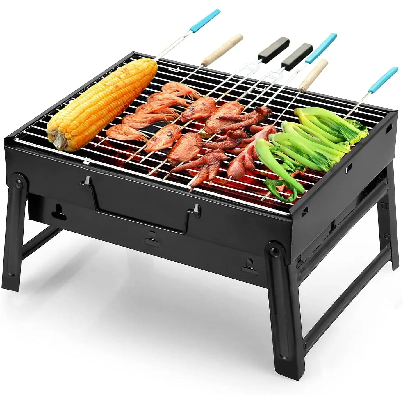 Portable BBQ Charcoal Grill Smoker for Outdoor Camping Picnics| Foldable Barbecue Grill for Backpacking, Hiking, Tailgating & Yard Cooking